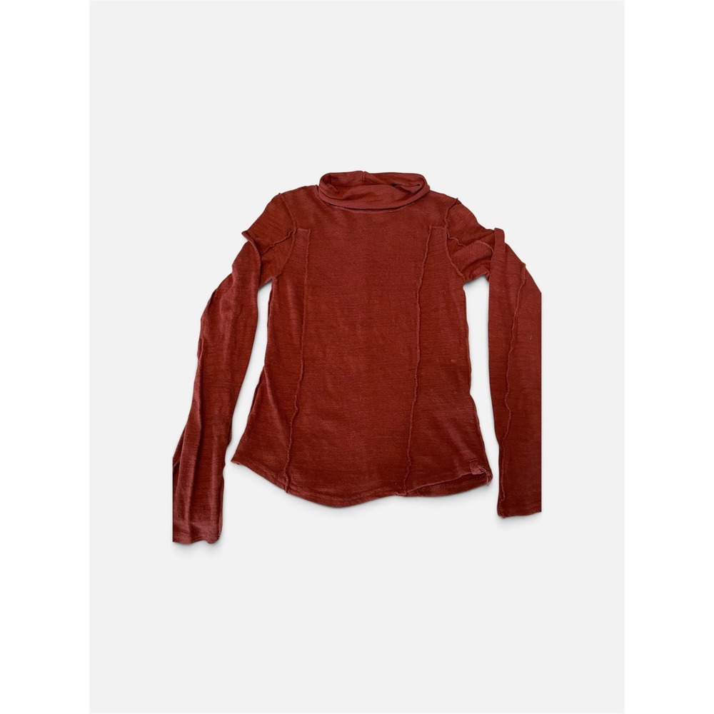 Free People We The Free Burgundy Rust Exposed Seam Turtleneck Knit Top Small